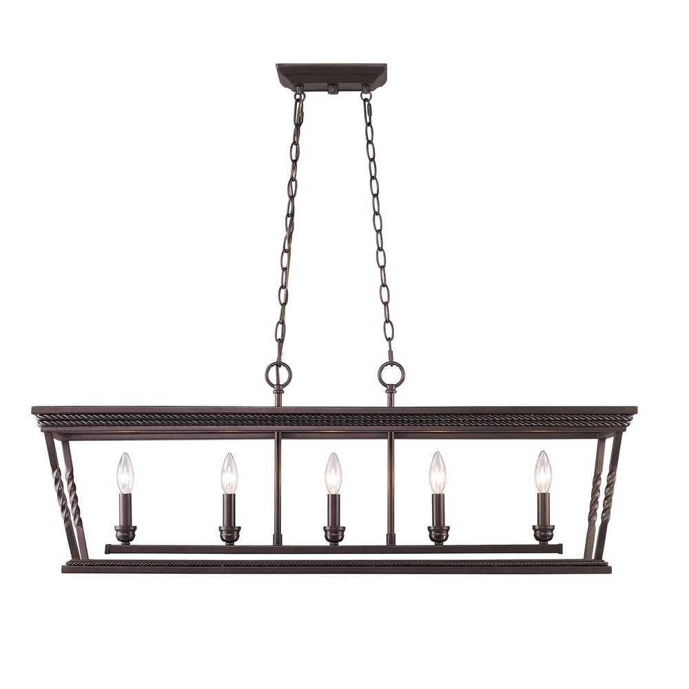 Golden Lighting-4214-LP EB-Davenport - 5 Light Linear Pendant in Classic style - 14.5 Inches high by 41 Inches wide   Davenport - 5 Light Linear Pendant in Classic style - 14.5 Inches high by 41 Inche